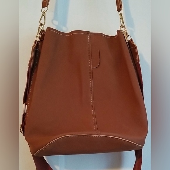 HOBO BUCKET BAG BROWN SUEDE/LEATHER with CONTRASTING STITCHING - Picture 1 of 8